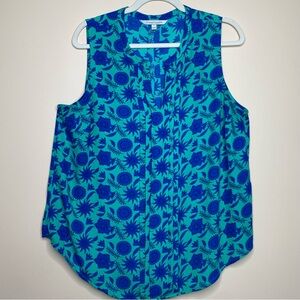 41 Hawthorne Tank Top Sleeveless V-Neck Colorful Print Sz 1X Pleated Career Vaca